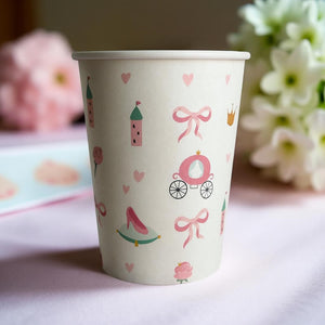 Pink floral princess party cups for kids birthday