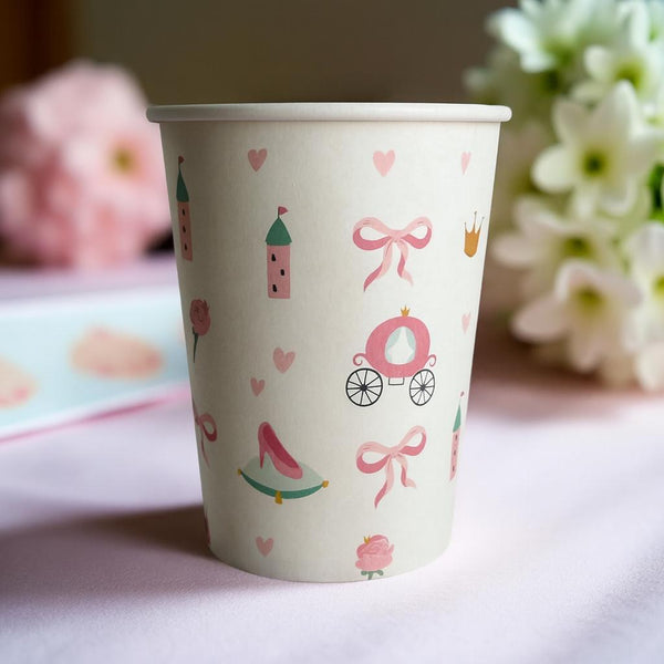 Pink floral princess party cups for kids birthday