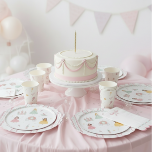  paper plates and napkins with princess and bows