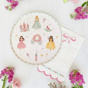 Whimsical princess party plates with pastel castle and carriage design