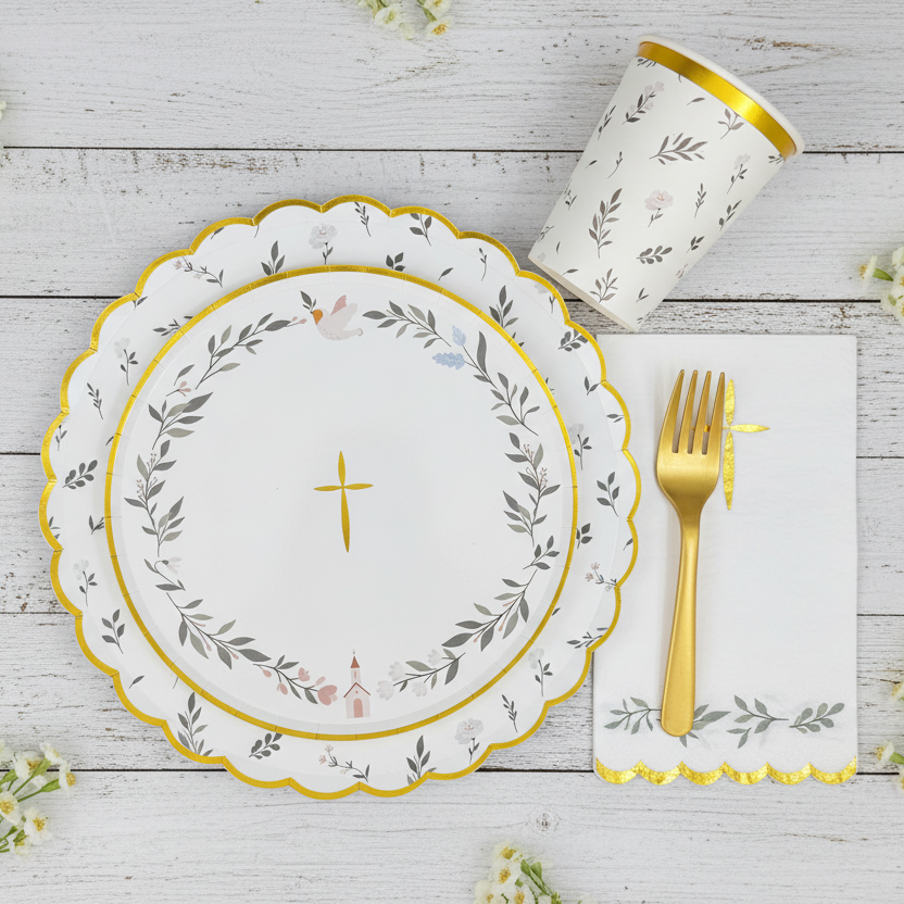 religious plate cup napkin