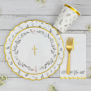 religious plate cup napkin