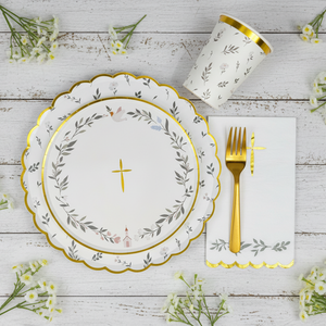 religious plate cup napkin