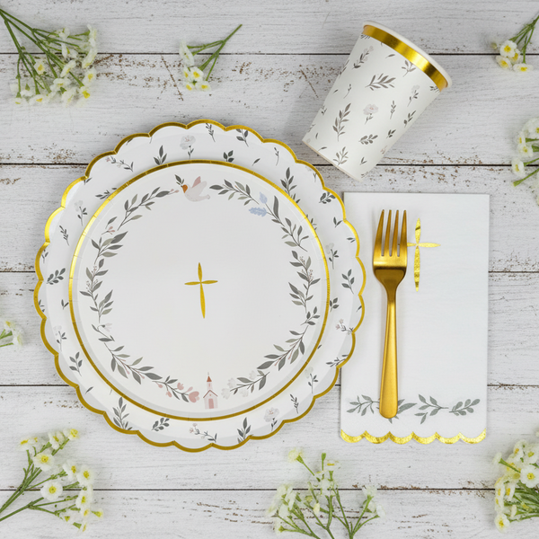 religious plate cup napkin