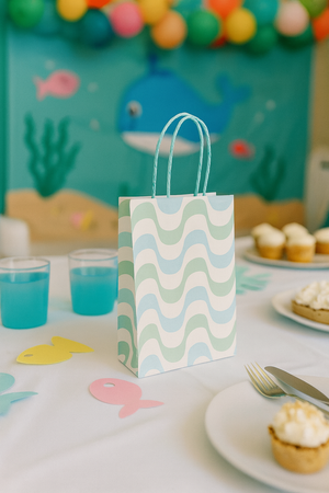 Blue & Mint Waves Party Favor Bags (Set of 8)