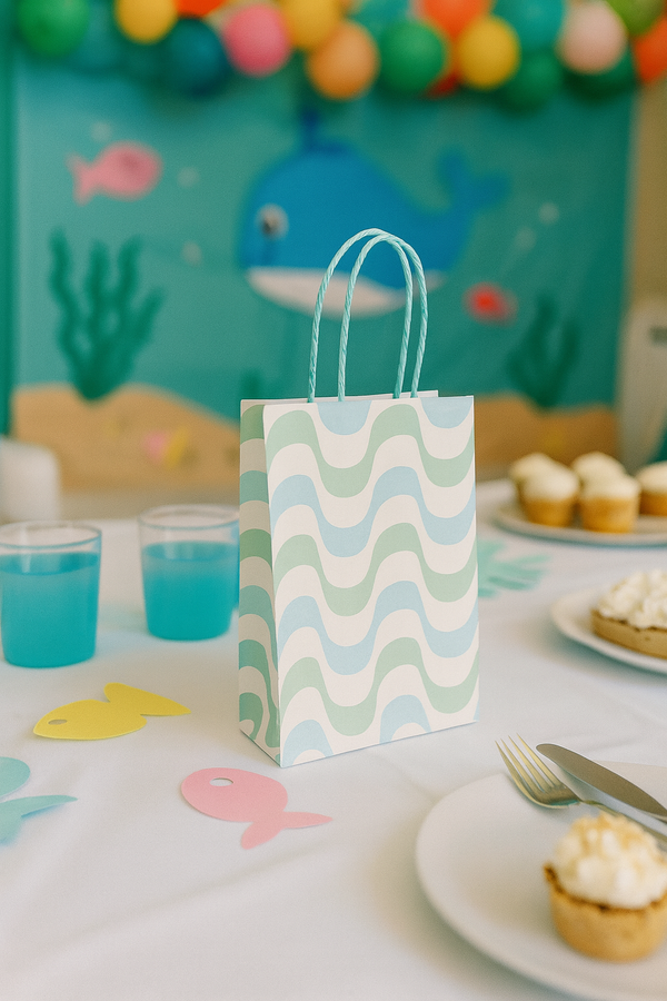 Blue & Mint Waves Party Favor Bags (Set of 8)