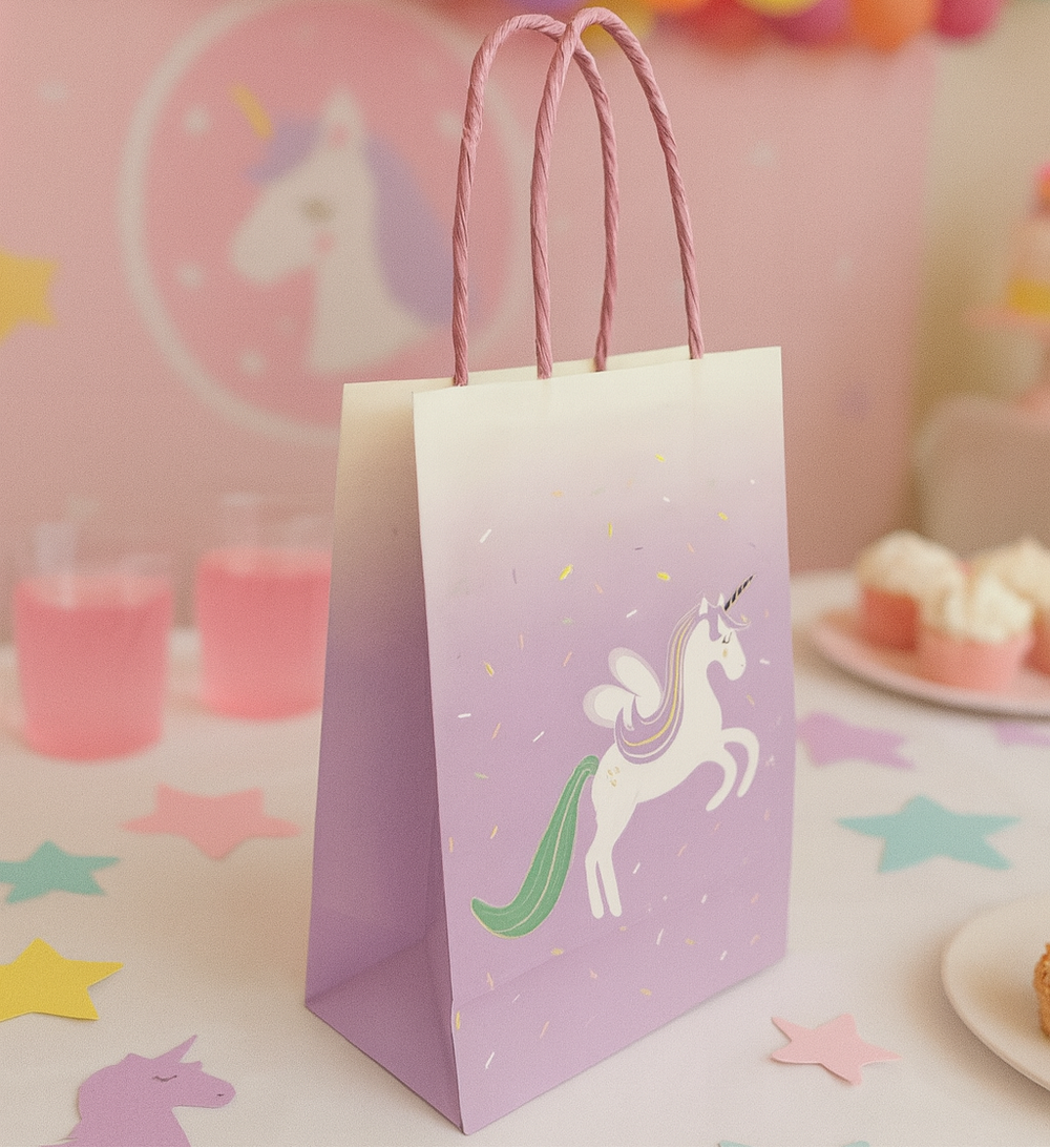 Unicorn Party Favor Bags (Set of 8) – Pastel Gift Bags for Girls Birthday, Baby Shower, Fairy, and Candyland-Themed Parties