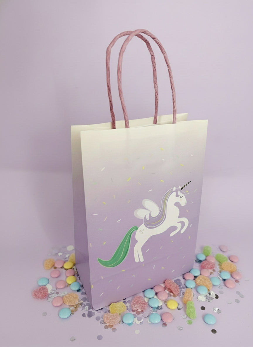 Unicorn Party Favor Bags (Set of 8) – Pastel Gift Bags for Girls Birthday, Baby Shower, Fairy, and Candyland-Themed Parties
