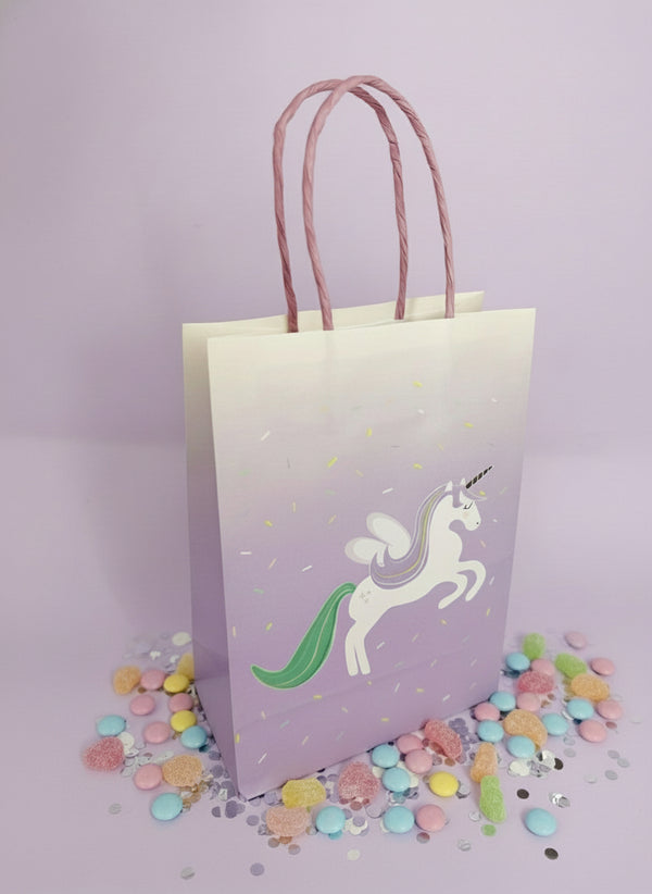 Unicorn Party Favor Bags (Set of 8) – Pastel Gift Bags for Girls Birthday, Baby Shower, Fairy, and Candyland-Themed Parties