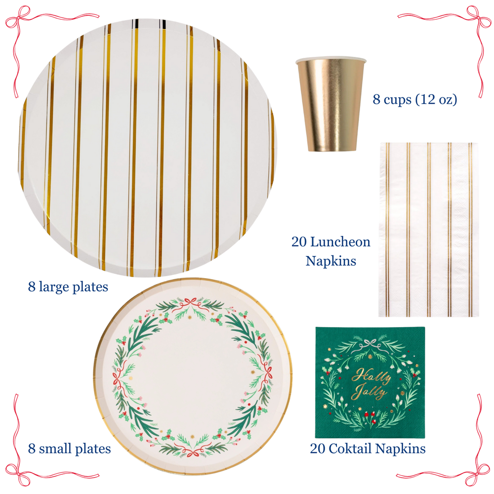 christmas plates cups napkins gold red