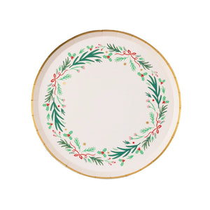 Christmas Wreath & Red Bow Dessert Plates 8” (8 Pack)