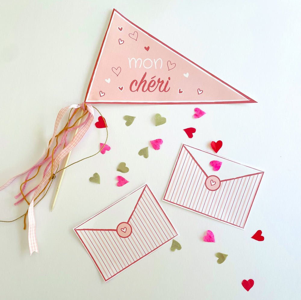 Mon Cheri Valentines Day Pennant Flag & Cutout Printable - Pooka Party