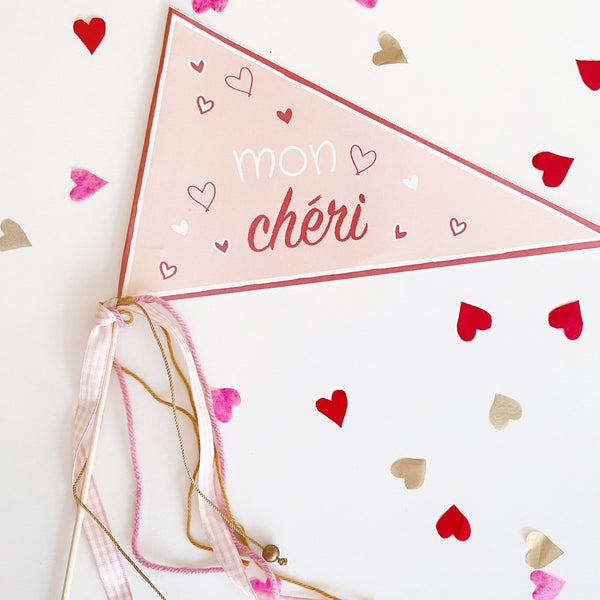 Mon Cheri Valentines Day Pennant Flag & Cutout Printable - Pooka Party