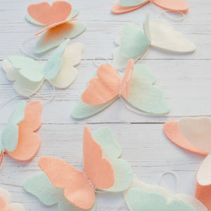 Peach mint felt Butterfly fairy garland for party and room decoration - Pooka Party