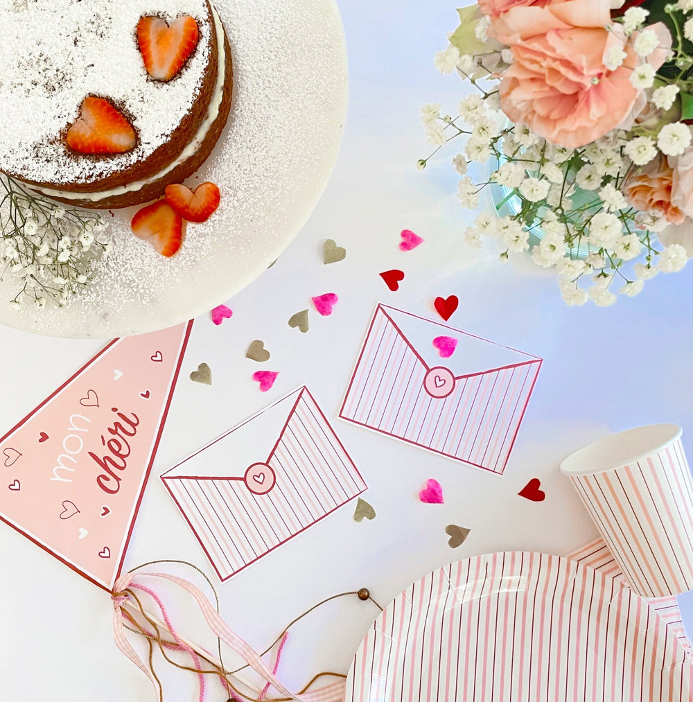 Mon Cheri Valentines Day Pennant Flag & Cutout Printable - Pooka Party