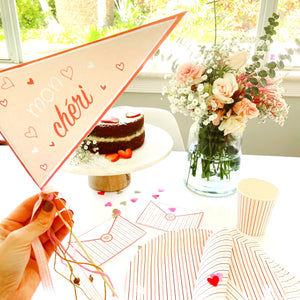 Mon Cheri Valentines Day Pennant Flag & Cutout Printable - Pooka Party