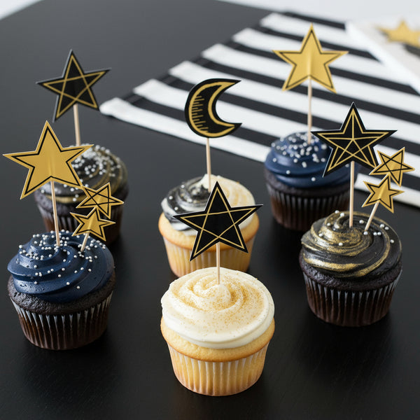 Galaxias Moon and Stars Cake Toppers (Set of 12) - Pooka Party