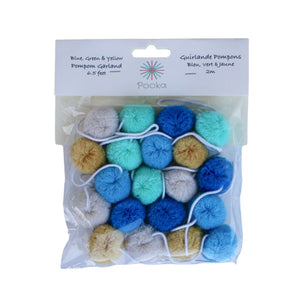 cobalt blue sea blue mint yellow white Pompom Garland  Pompom Garland package - Pooka Party