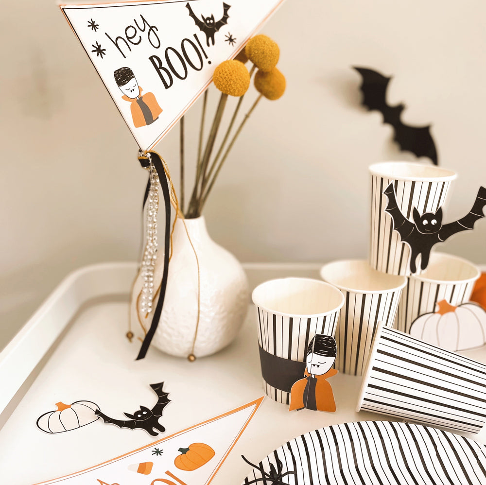 Cute Dracula Mummy Pumpkin Halloween Pennant Flag & Cutout Printables - Pooka Party