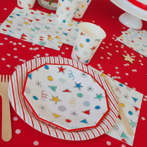 Red stripes paper plates - Pooka Party