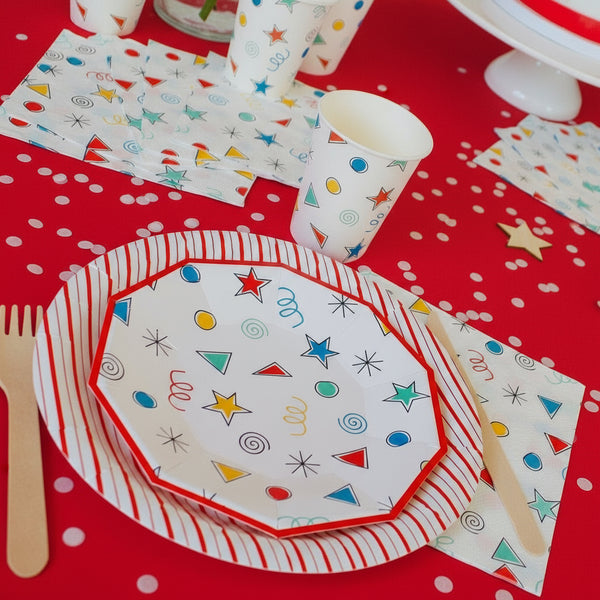 Red stripes paper plates - Pooka Party