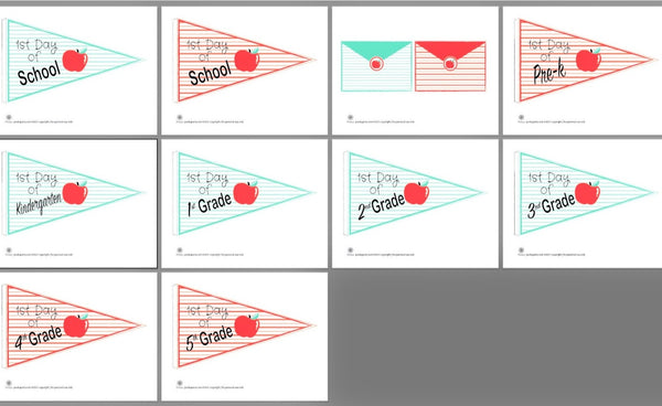 1st Day of School Pennant Flag & Cards Cutout Printable - Pooka Party