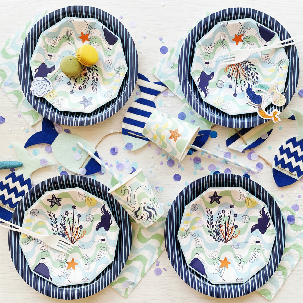 White Blue and mint Fish Garland top view in circle - Pooka Party